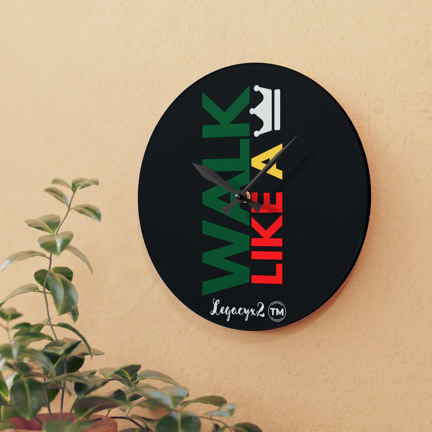 Walk like a King Black Acrylic Wall Clock