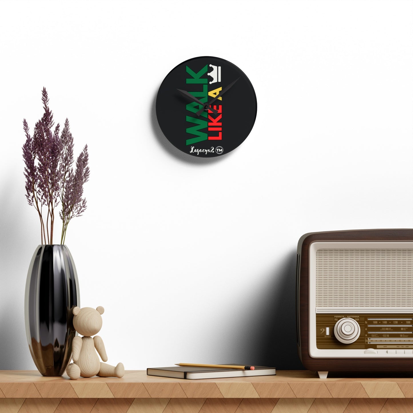 Walk like a King Black Acrylic Wall Clock