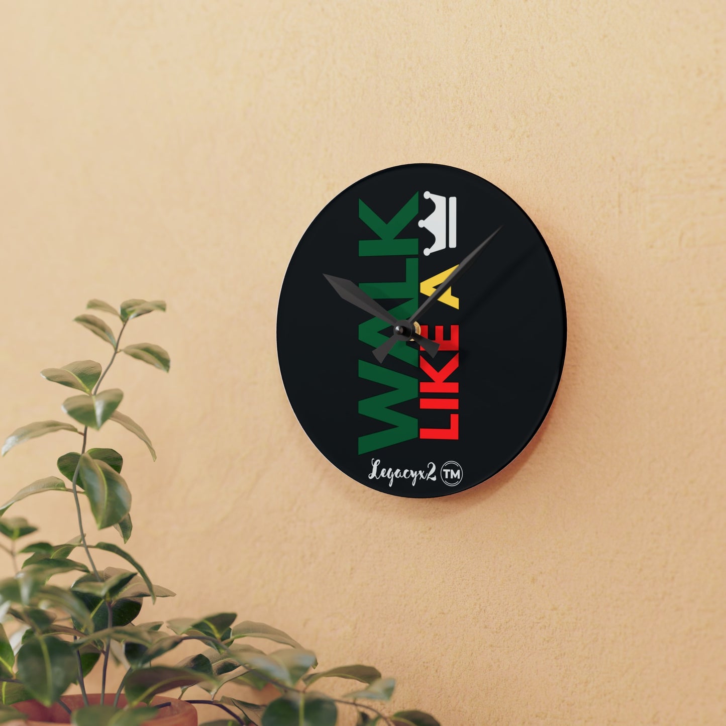 Walk like a King Black Acrylic Wall Clock